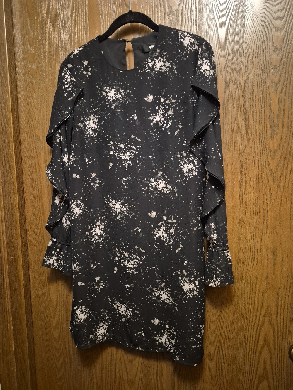 Mossimo Black & Cream Splash Print Ruffle Sleeve Dress Excellent Condition XS
